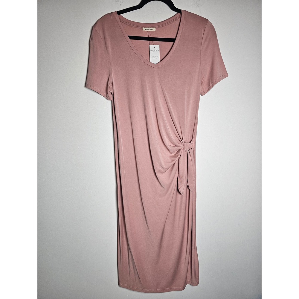 [Romantic] Bohme Yellow Chair Side Knot Midi Dress Women Large Blush Pink V-Neck